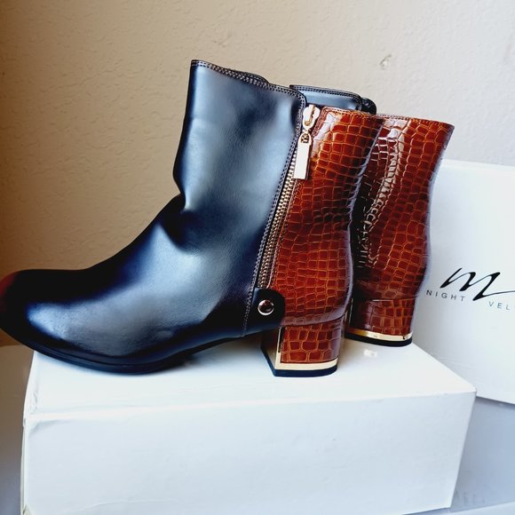 Midnigjt Velvet Brown/black short ankle zip up boots - Picture 5 of 9